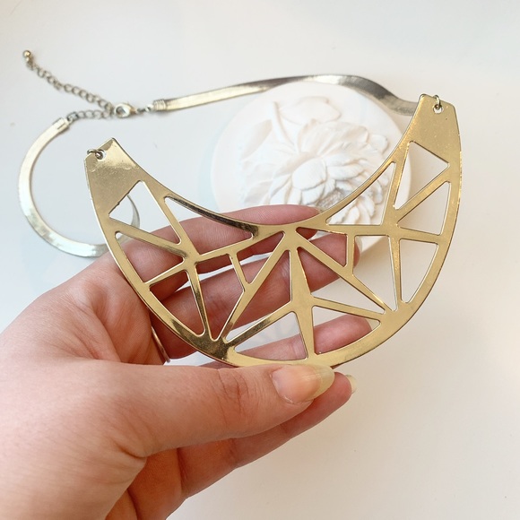 Geometric Gold Bib Necklace - Picture 3 of 3